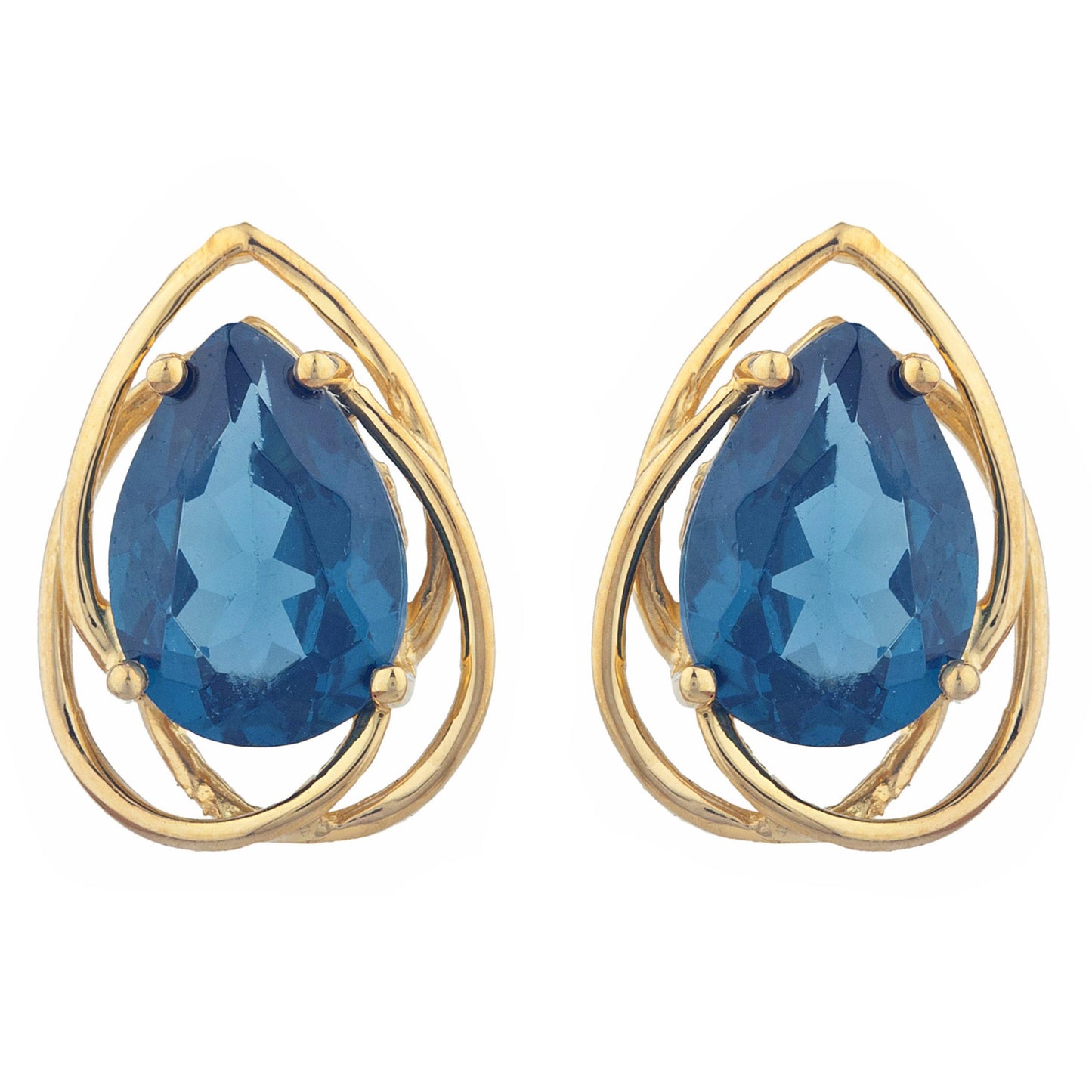 14Kt Gold 4 Ct London Blue Topaz Pear Teardrop Design Stud Earrings