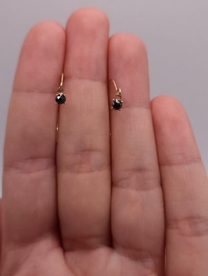 14Kt Gold 0.25 Ct Natural Rose Cut Black Diamond Round Stud Earrings
