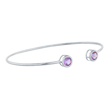 2 Ct Alexandrite Round Bezel Bangle Bracelet .925 Sterling Silver