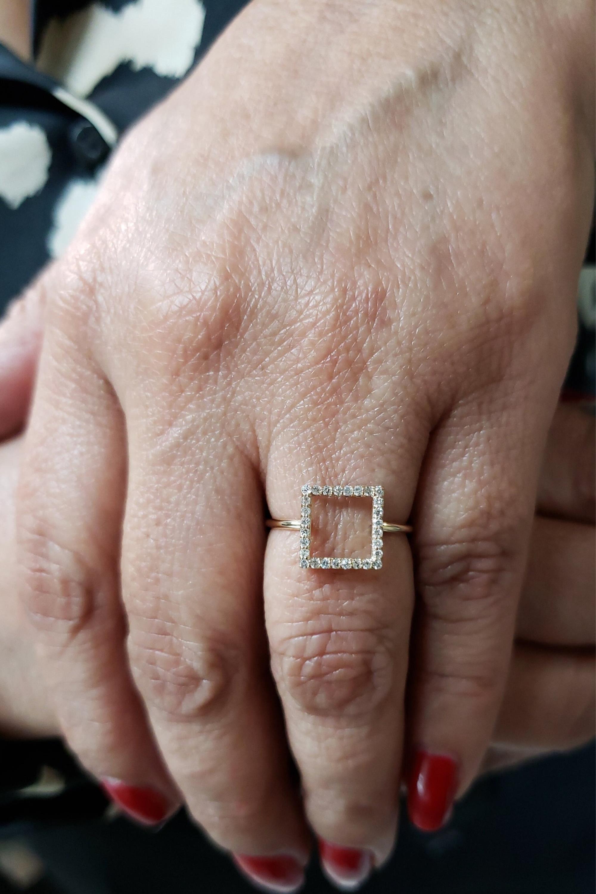 14Kt Gold Genuine Natural Diamond Open Square Design Ring