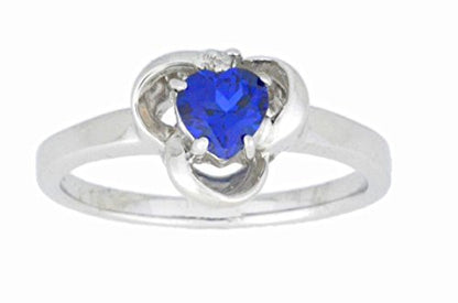 0.50 Ct Created Blue Sapphire & Diamond Heart Ring .925 Sterling Silver Rhodium Finish