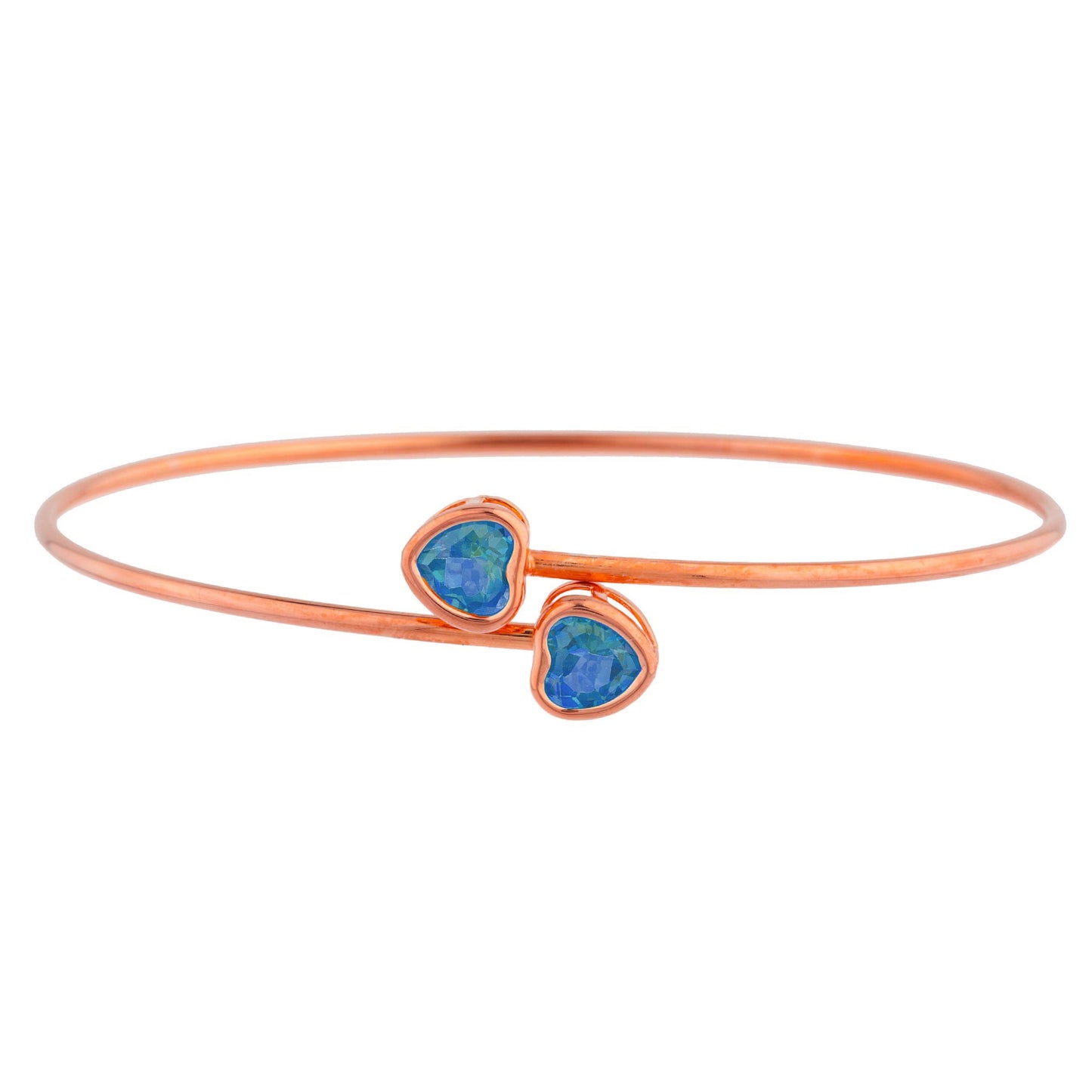 14Kt Rose Gold Plated Natural Blue Mystic Topaz Heart Bezel Bangle Bracelet