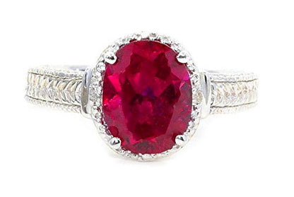 3 Ct Created Ruby & Diamond Oval Ring .925 Sterling Silver Rhodium Finish