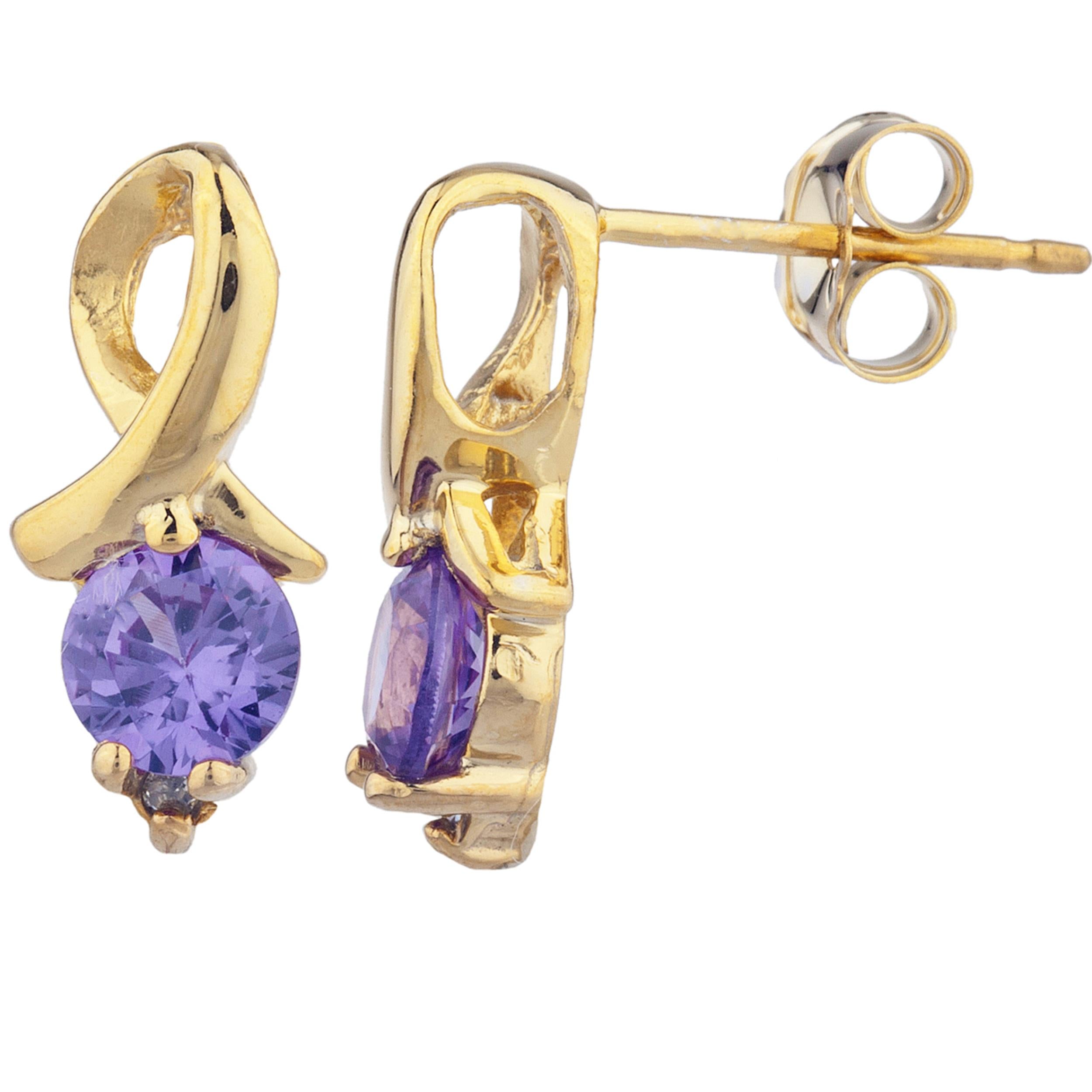 14Kt Gold Alexandrite & Diamond Round Design Stud Earrings