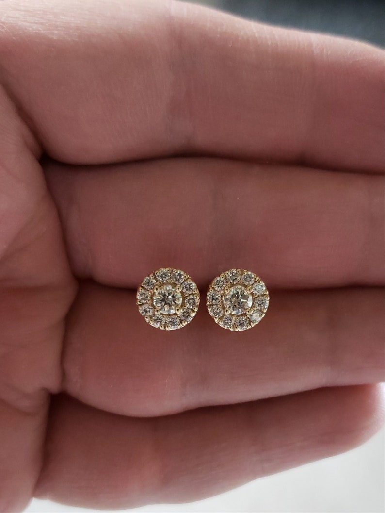 14Kt Gold 1.02 Ct Genuine Natural Diamond Halo Stud Earrings