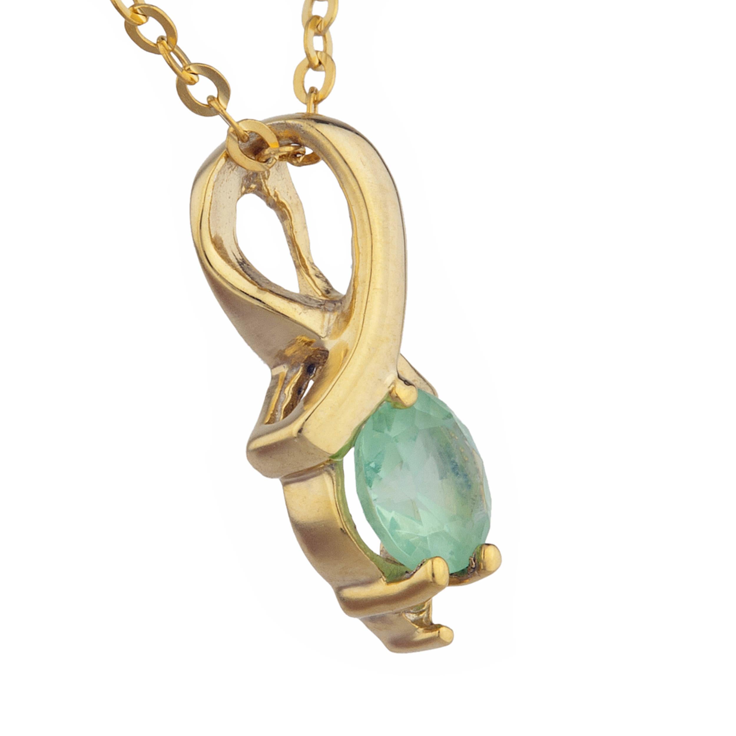 14Kt Gold Green Sapphire & Diamond Round Design Pendant Necklace