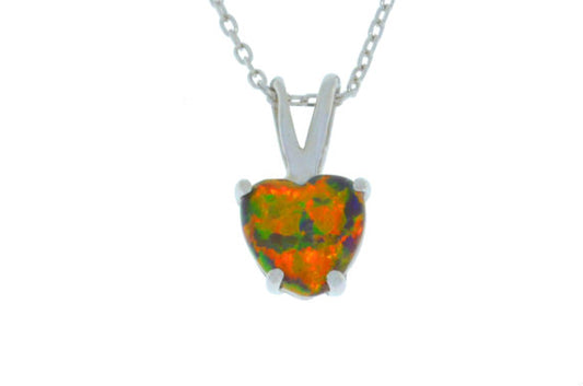 Black Opal Heart Pendant .925 Sterling Silver Rhodium Finish