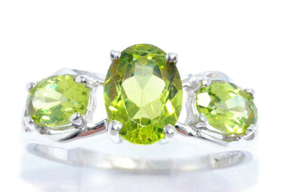 2 Ct Peridot Oval Ring .925 Sterling Silver Rhodium Finish