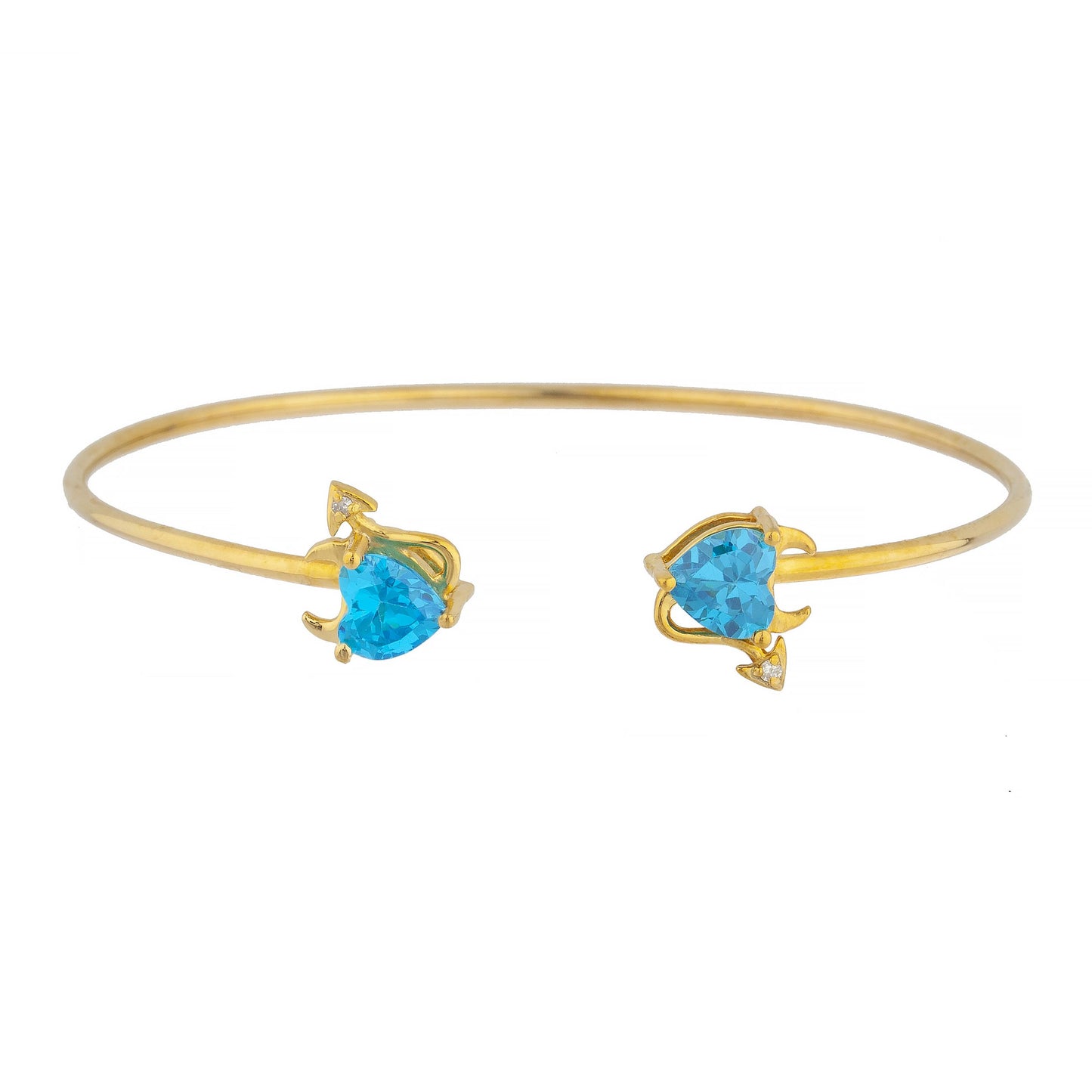 14Kt Gold Swiss Blue Topaz & Diamond Devil Heart Bangle Bracelet