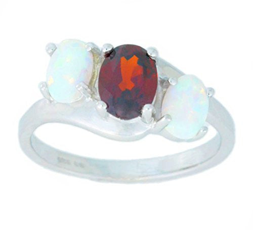 Garnet & Opal Oval Ring .925 Sterling Silver