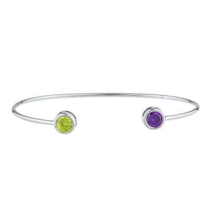 Peridot & Alexandrite Round Bezel Bangle Bracelet .925 Sterling Silver