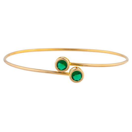 14Kt Gold Emerald Round Bezel Bangle Bracelet