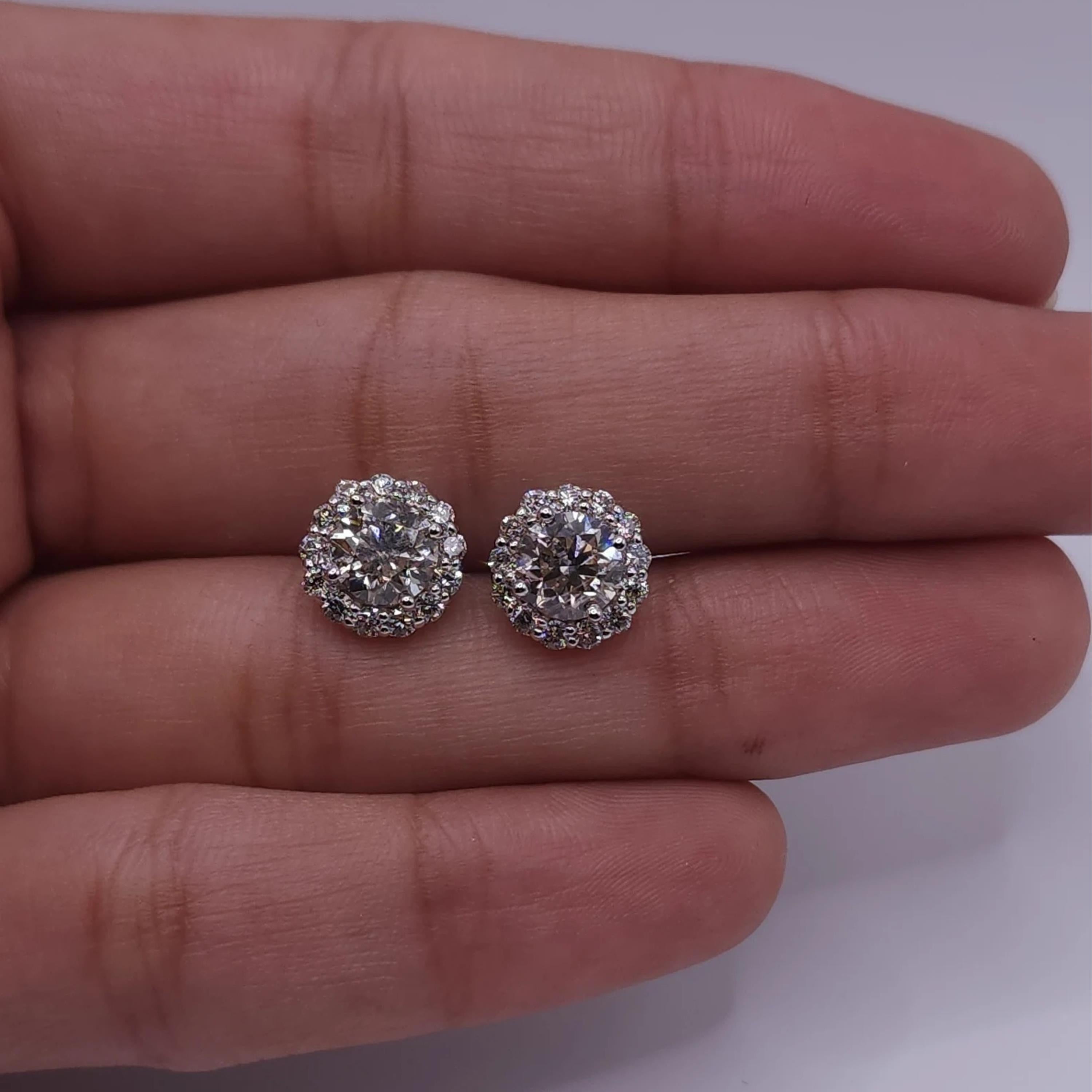 14Kt Gold 2.32 Ct Genuine Natural Diamond Halo Stud Earrings