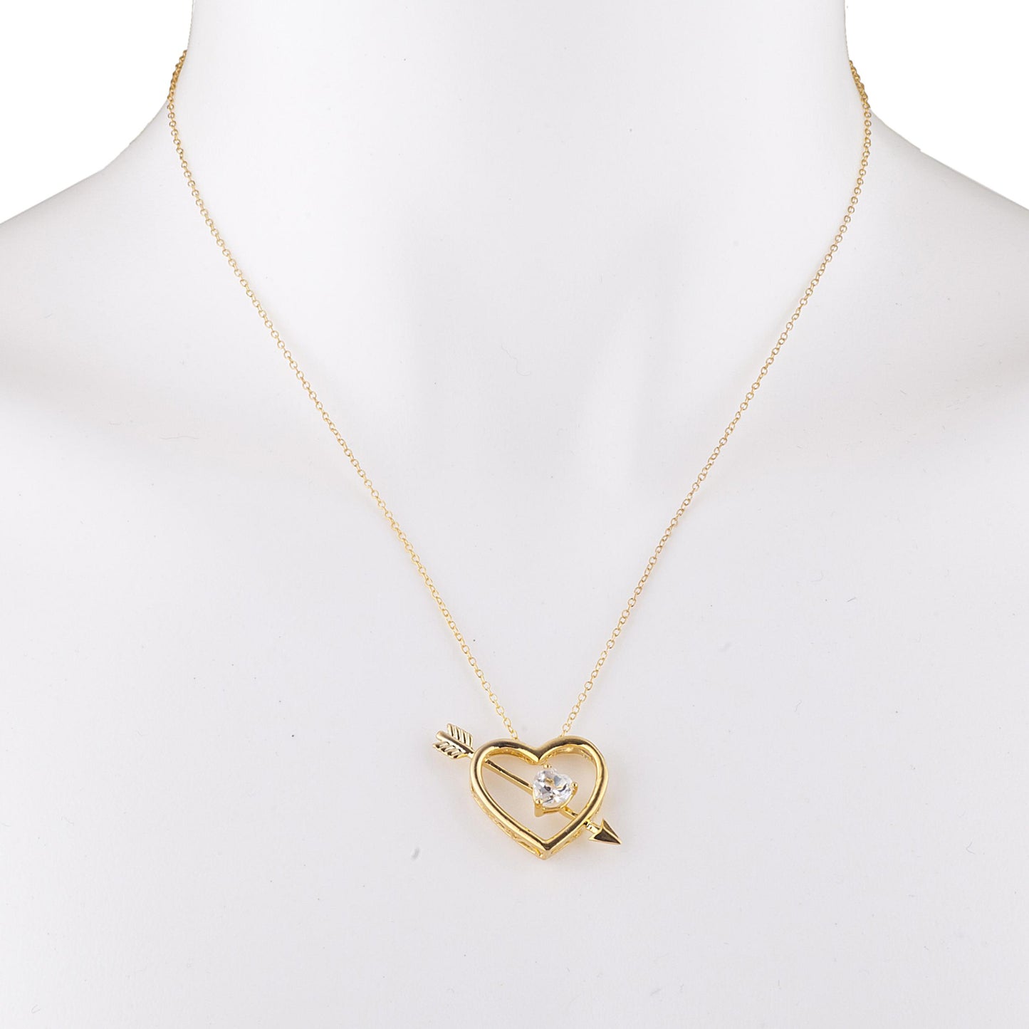 14Kt Yellow Gold Plated Zirconia Heart Bow & Arrow Pendant