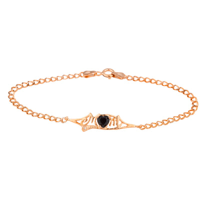 Genuine Black Onyx & Diamond Heart Mom Bracelet 14Kt Rose Gold Plated Over .925 Sterling Silver