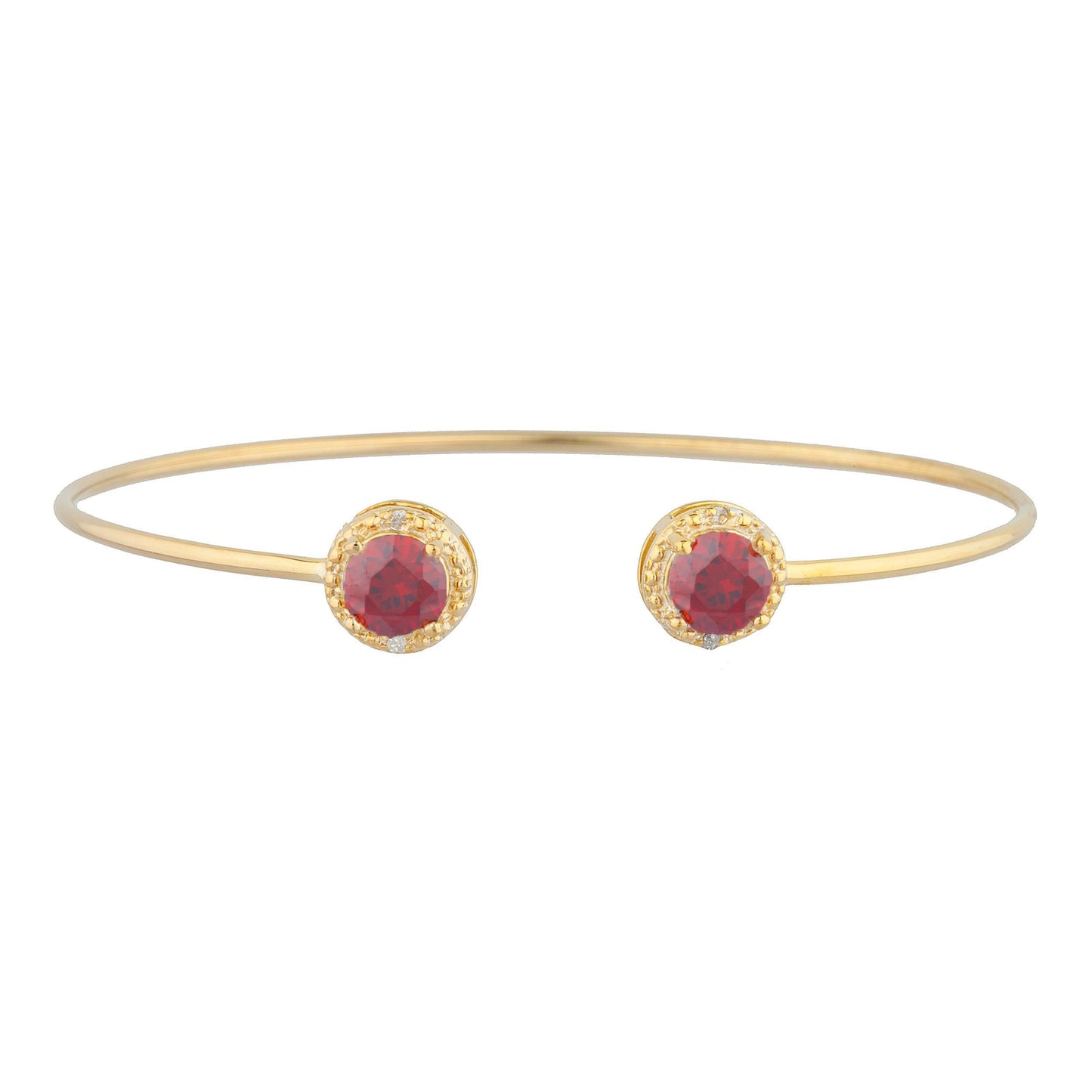 14Kt Gold Garnet & Diamond Round Bangle Bracelet