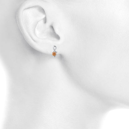 1 Ct Orange Citrine & Diamond Round Design Stud Earrings 14Kt White Gold