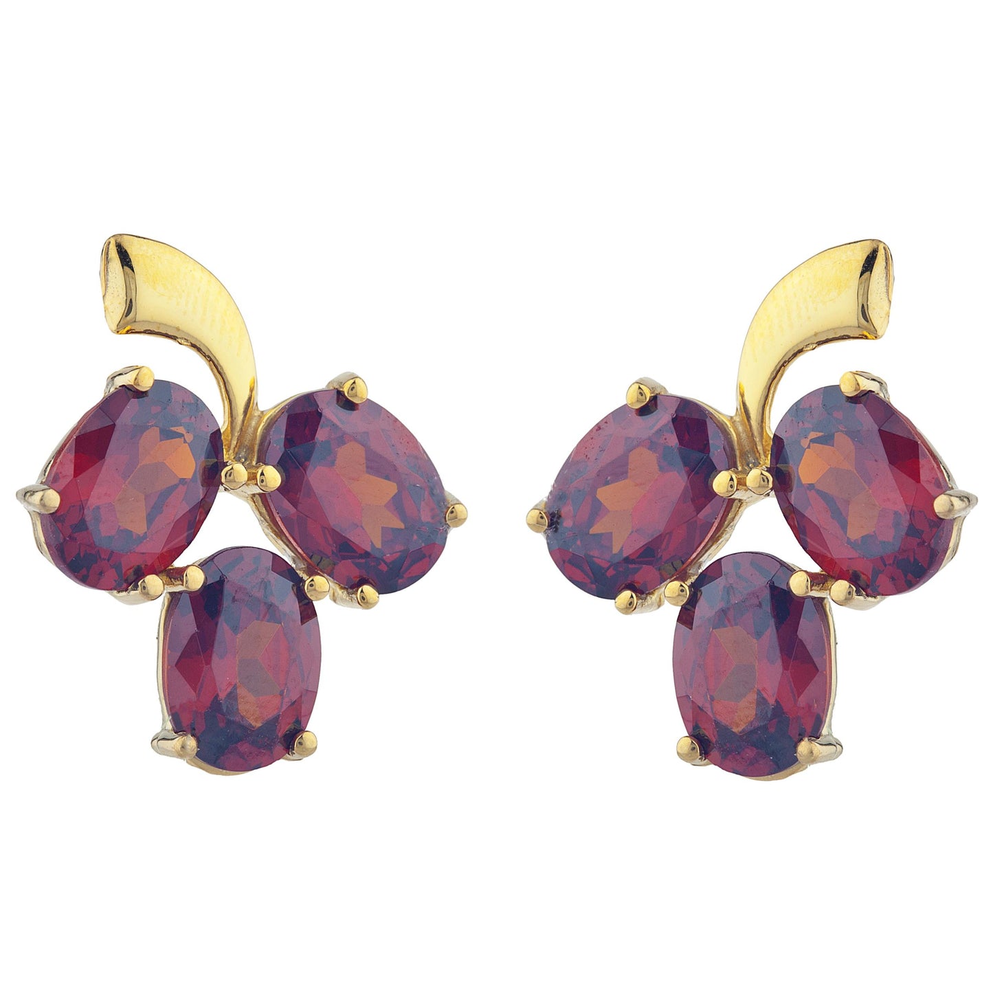 14Kt Yellow Gold Plated Garnet Oval Design Stud Earrings