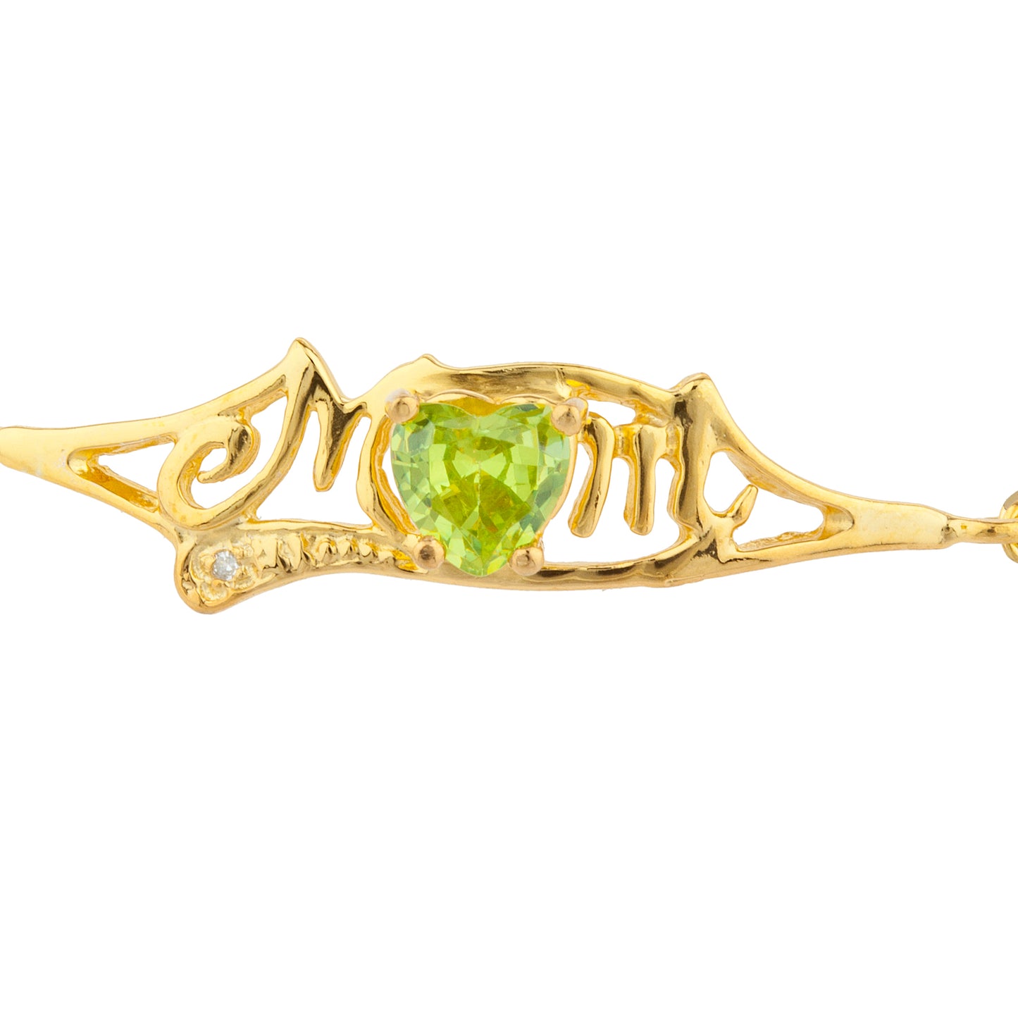 Peridot & Diamond Heart Mom Bracelet 14Kt Yellow Gold Plated Over .925 Sterling Silver