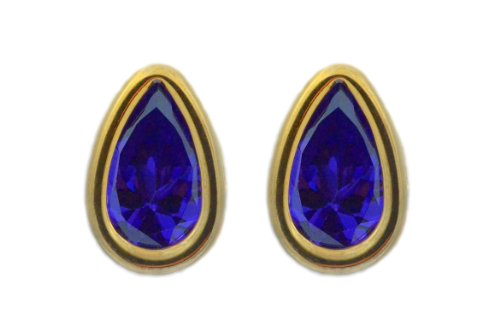 14Kt Yellow Gold Amethyst Pear Bezel Stud Earrings