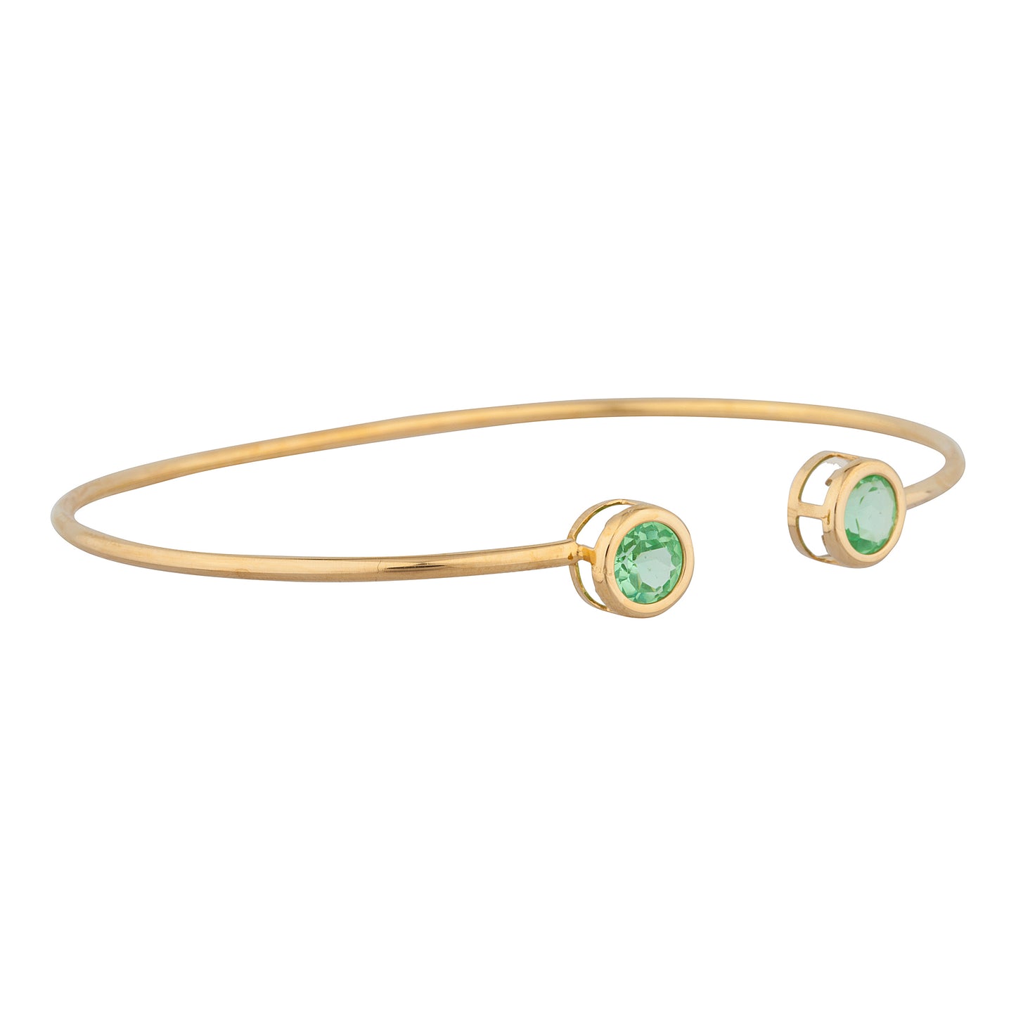 14Kt Gold Green Sapphire Round Bezel Bangle Bracelet