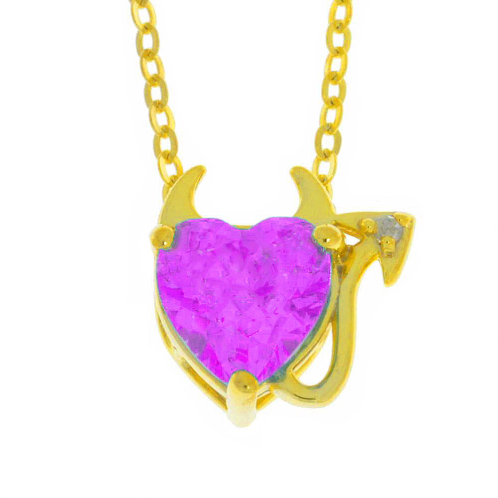 14Kt Yellow Gold Plated Pink Sapphire & Diamond Devil Heart Pendant