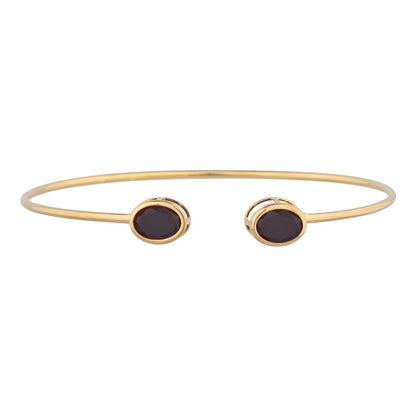 14Kt Gold Genuine Black Onyx Oval Bezel Bangle Bracelet