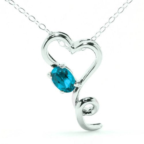 0.50 Ct London Blue Topaz Oval Heart Pendant .925 Sterling Silver Rhodium Finish