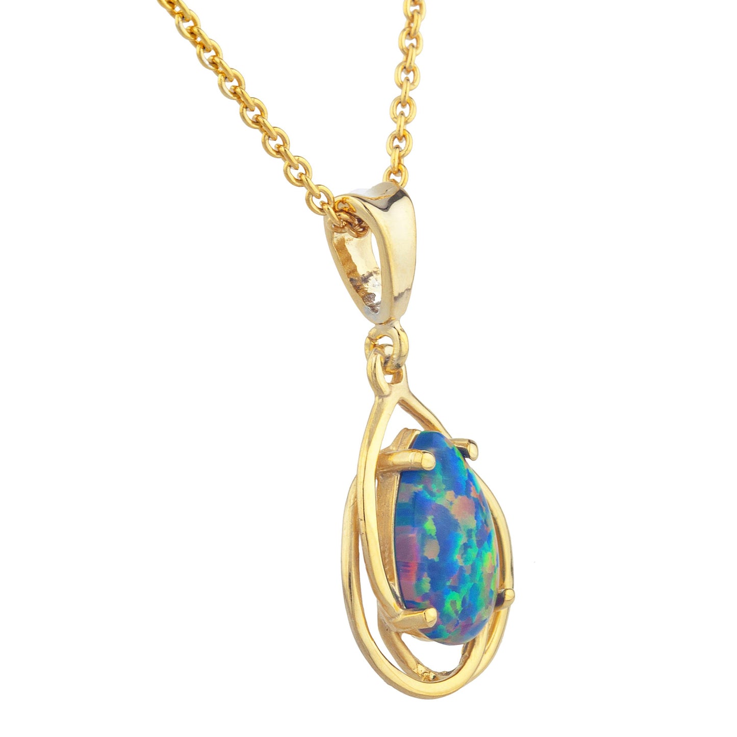 14Kt Yellow Gold Plated Black Opal Pear Teardrop Design Pendant