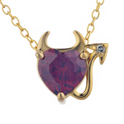 14Kt Gold 1.5 Ct Garnet & Diamond Devil Heart Pendant Necklace