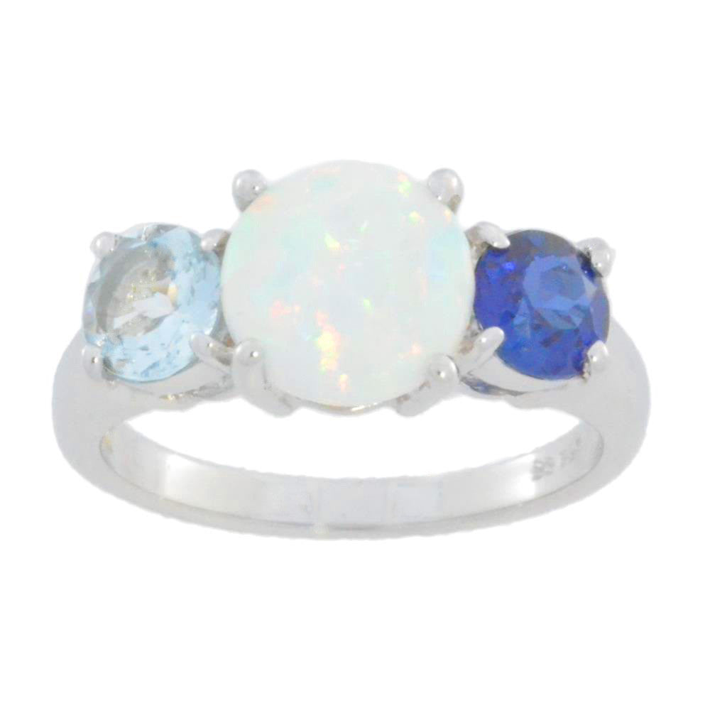 Opal Blue Sapphire & Aquamarine Ring .925 Sterling Silver