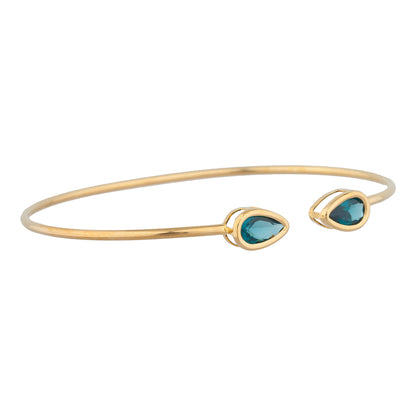 14Kt Yellow Gold Plated London Blue Topaz Pear Bezel Bangle Bracelet