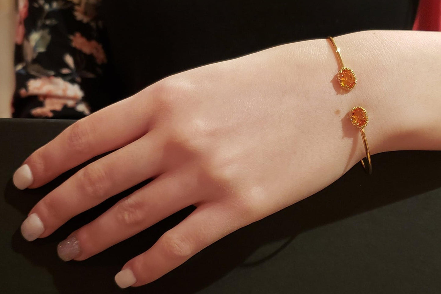 14Kt Gold Orange Citrine & Diamond Oval Bangle Bracelet