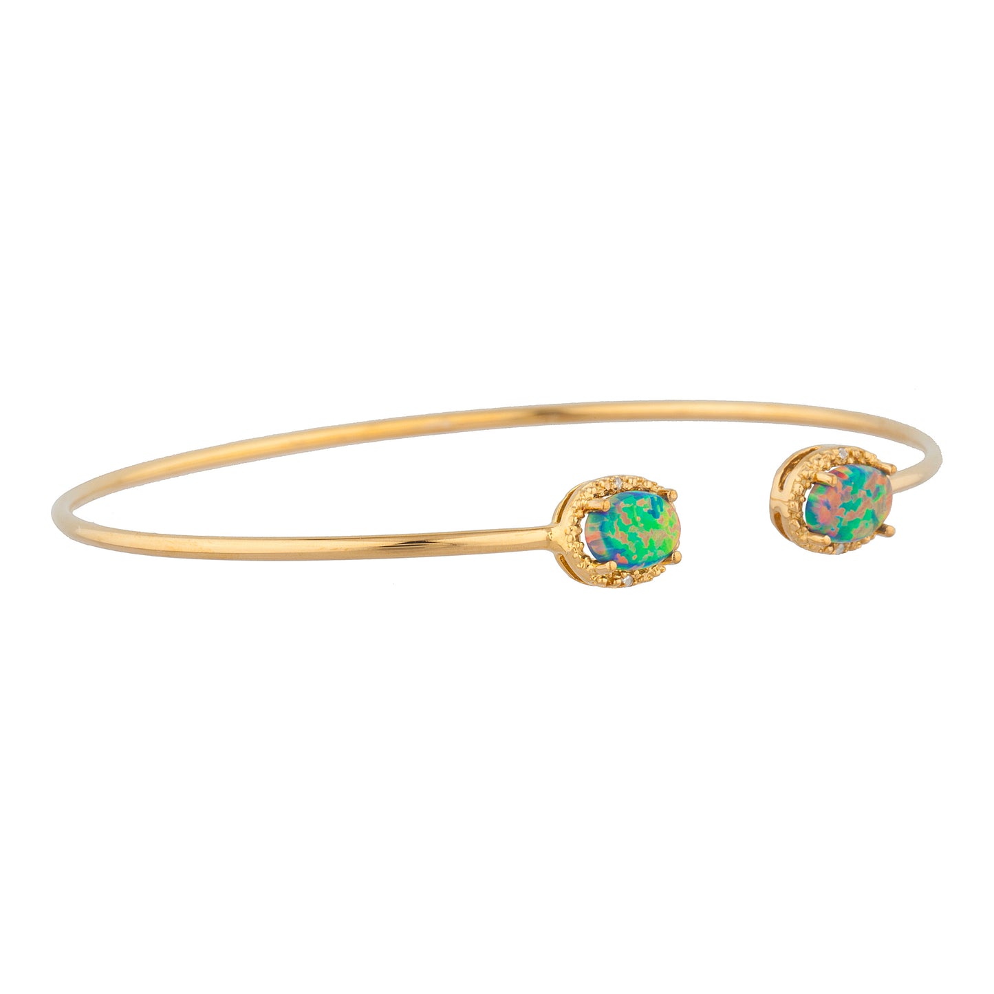 14Kt Gold Black Opal & Diamond Oval Bangle Bracelet