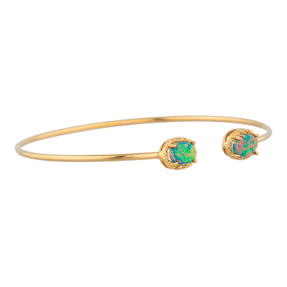 14Kt Gold Black Opal & Diamond Oval Bangle Bracelet