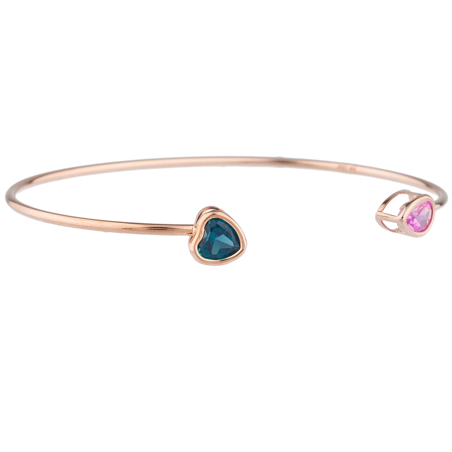 London Blue Topaz Heart & Pink Sapphire Pear Bezel Bangle Bracelet 14Kt Rose Gold Plated Over .925 Sterling Silver