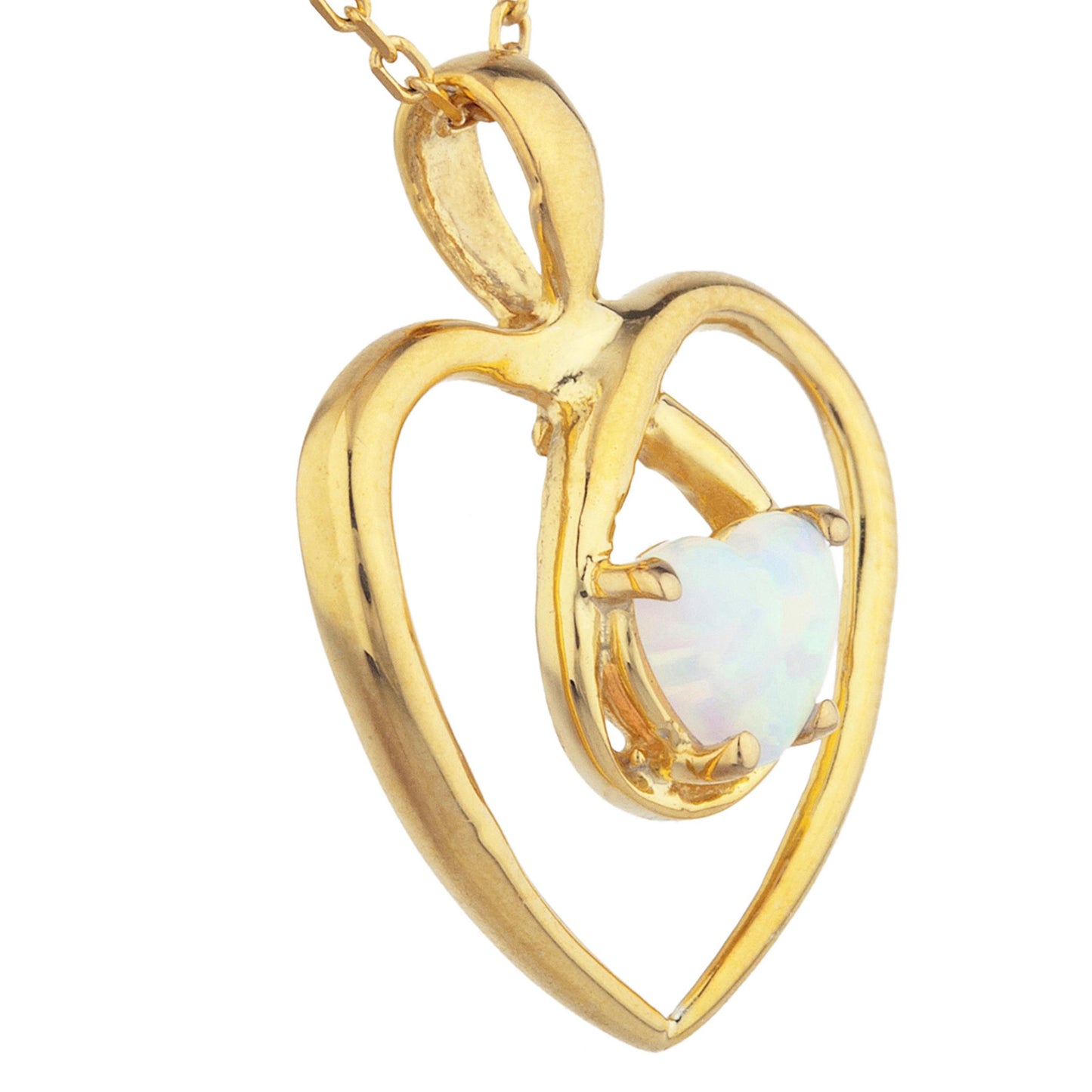 14Kt Gold Opal Heart Design Pendant Necklace