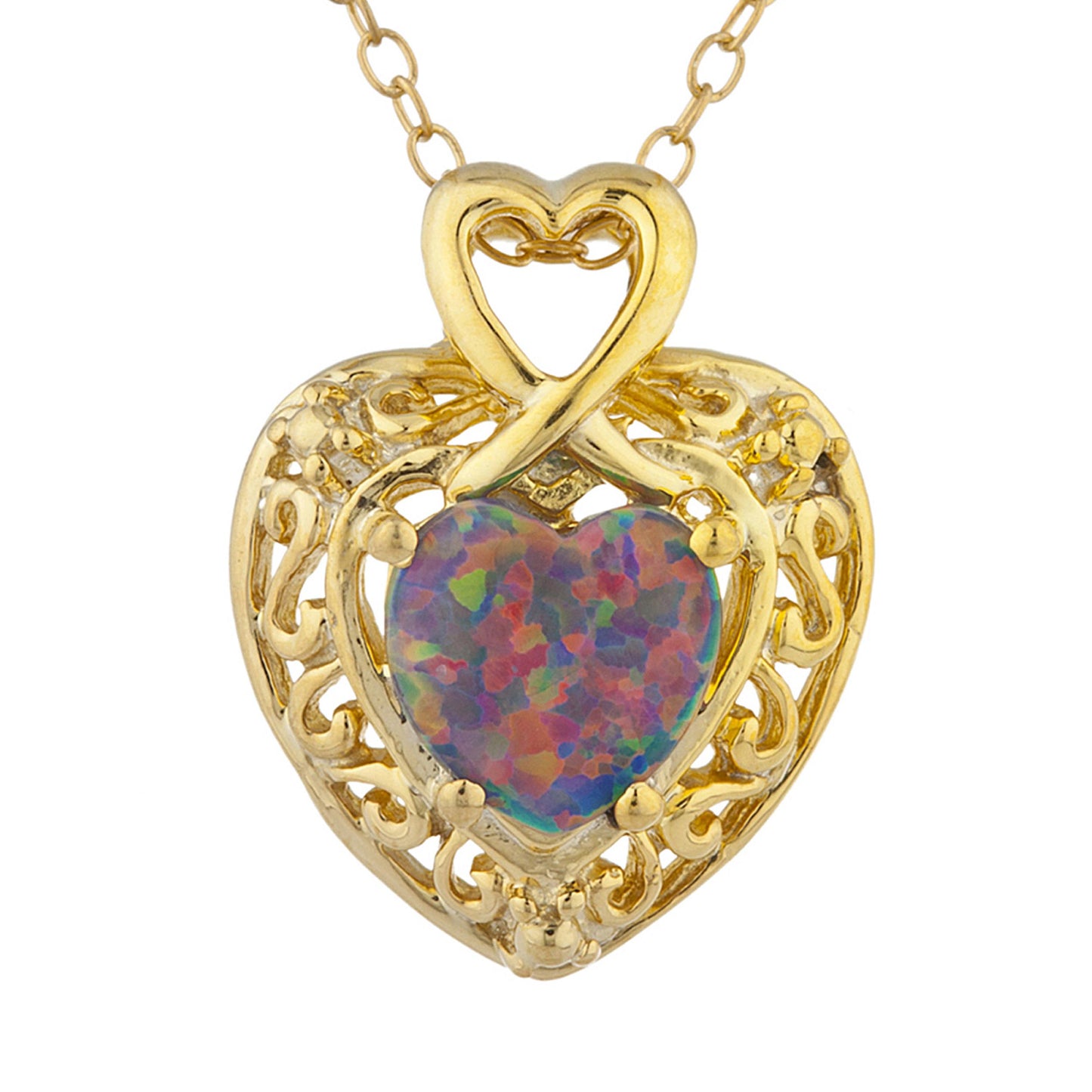 14Kt Gold Black Opal Heart Design Pendant Necklace