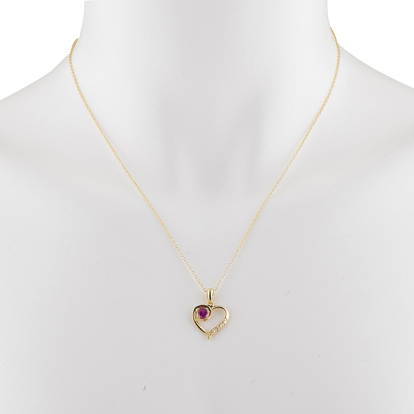 14Kt Yellow Gold Plated Created Ruby & Diamond Heart Pendant