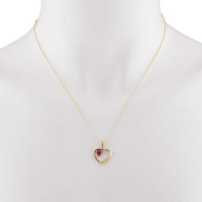 14Kt Yellow Gold Plated Created Ruby & Diamond Heart Pendant