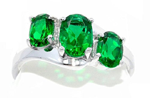 2 Ct Created Emerald Oval Ring .925 Sterling Silver Rhodium Finish