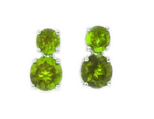 3 Ct Peridot Round Double Stud Earrings .925 Sterling Silver