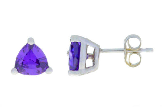 2 Ct Amethyst Trillion Stud Earrings .925 Sterling Silver