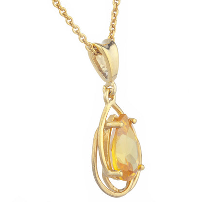 14Kt Gold 2 Ct Yellow Citrine Pear Teardrop Design Pendant Necklace