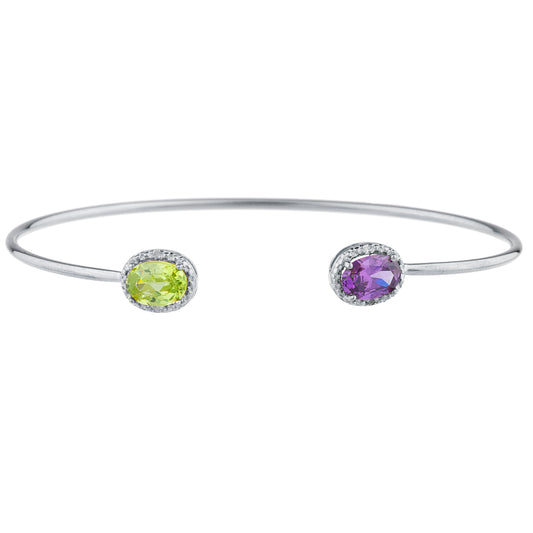 Alexandrite & Peridot Diamond Bangle Oval Bracelet .925 Sterling Silver Rhodium Finish