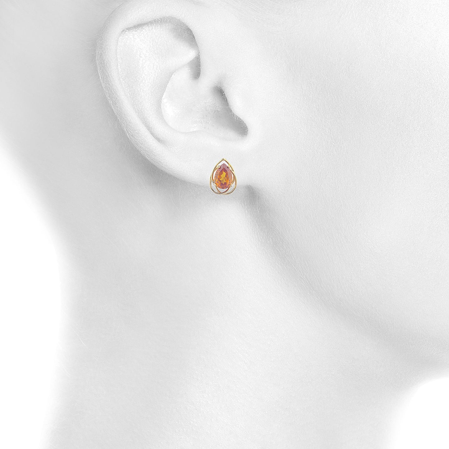 14Kt Gold 4 Ct Orange Citrine Pear Teardrop Design Stud Earrings