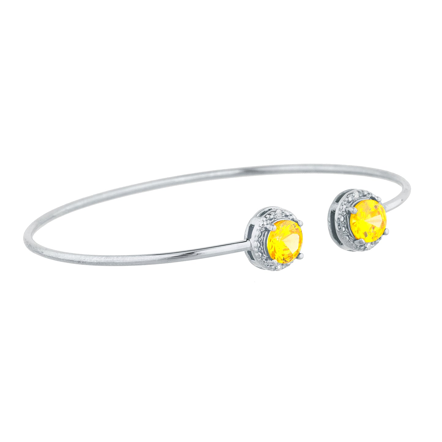 2 Ct Yellow Citrine & Diamond Round Bangle Bracelet .925 Sterling Silver