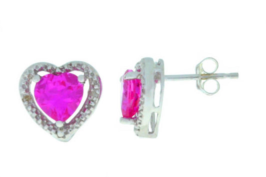 2 Ct Pink Sapphire & Diamond Heart Stud Earrings 14Kt White Gold