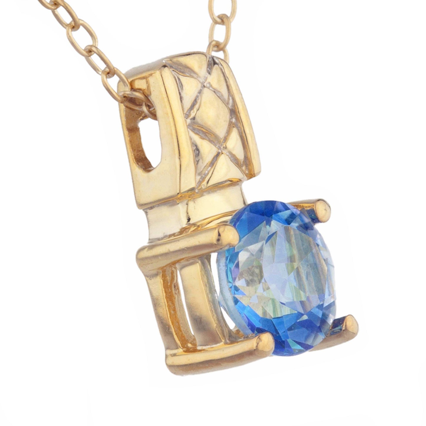 14Kt Yellow Gold Plated Natural Blue Mystic Topaz Round Design Pendant