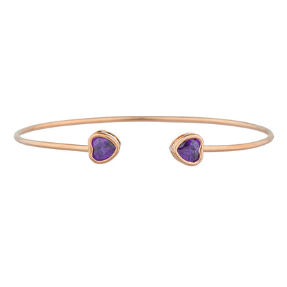 14Kt Rose Gold Plated Amethyst Heart Bezel Bangle Bracelet